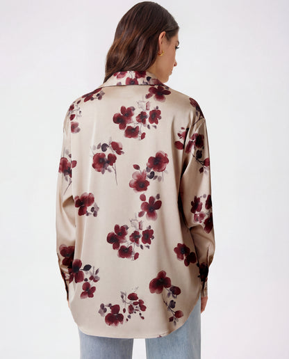 Wine Blossom Florals Satin Shirt