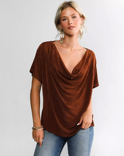 cowl-neck-short-sleeves-casual-top-brown-oy1504,25010004GG52,topwear,tops,casual,bold, minimal, streetwear,knitted,ribbed,brown,solid,regular fit,regular,cowl neck,short sleeves,Color: Brown
Fabric: Ribbed
Fit: Regular Fit 
Length: Regular
Neck: Cowl Neck
Sleeve: Short Sleeves
Print: Solid,COWL NECK SHORT SLEEVES CASUAL TOP