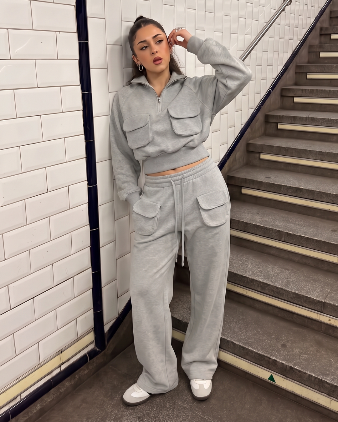 Light Grey Melange Utilitarian Sweat Set