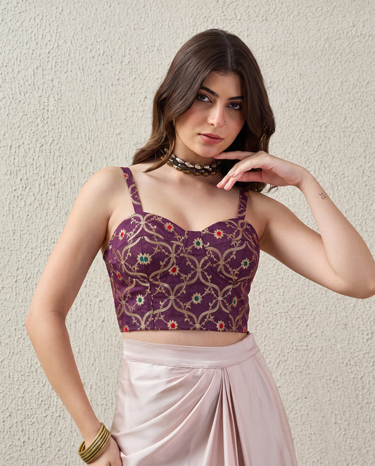 Wine Brocade Bustier Top