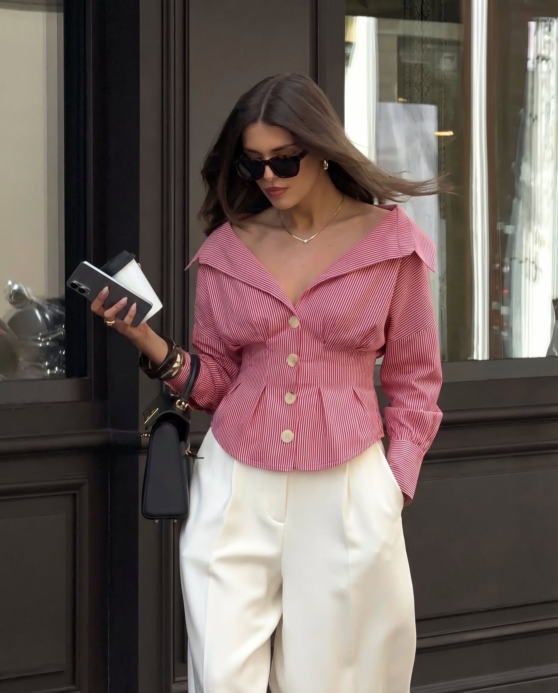 Red Cinched Waist Shirt