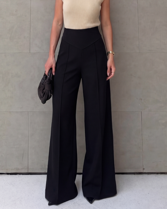 Sculpted Waist Pleated Black Trousers