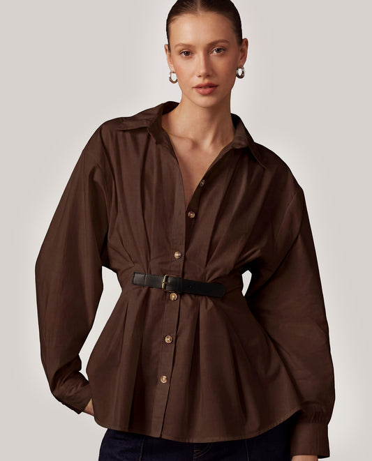 Chocolate Brown Button Down Belted Shirt