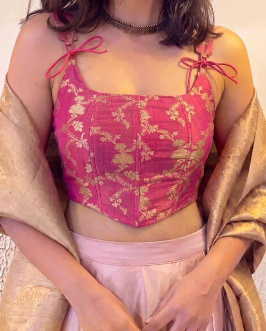 Light Pink Brocade Corset Top