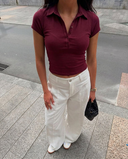 Polo Crop Tee - Burgundy