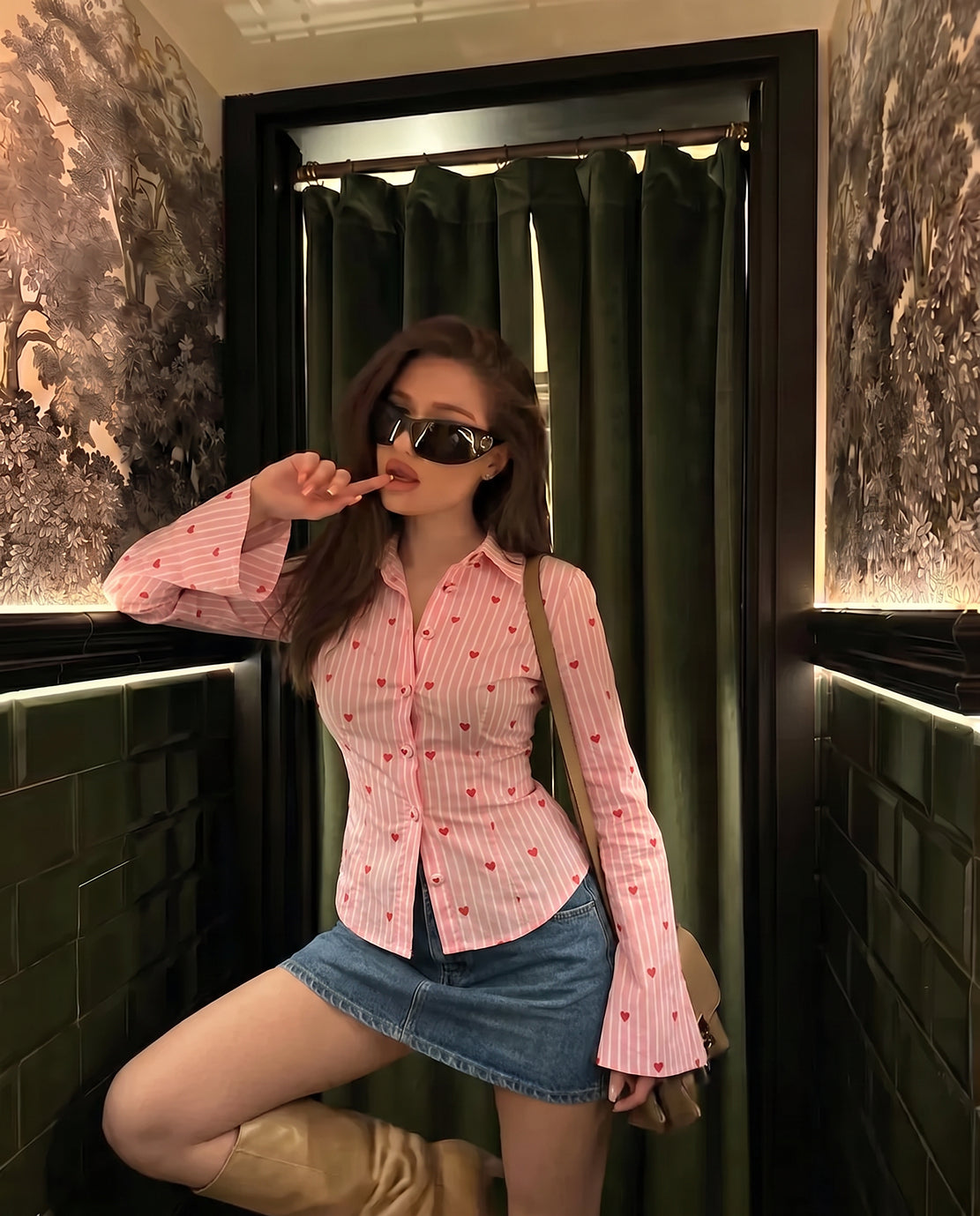 Red Heart Pinstripe Fitted Shirt