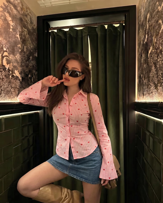 Red Heart Pinstripe Fitted Shirt
