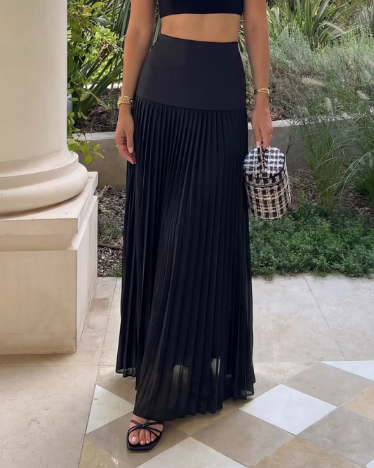 Black Fit & Flare Pleated Skirt