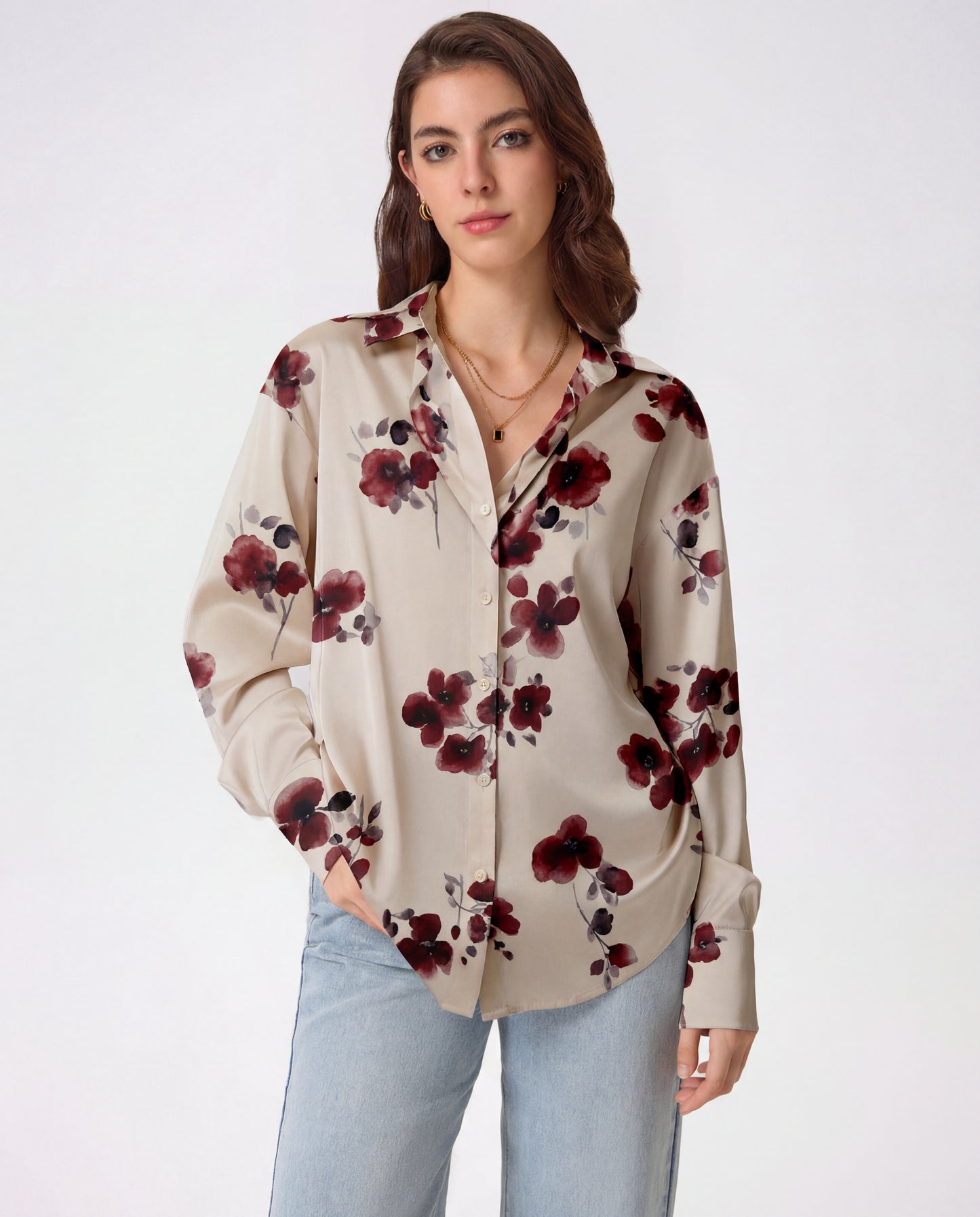 Wine Blossom Florals Satin Shirt