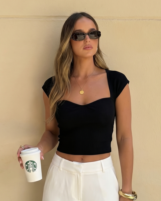 sweetheart-neck-crop-top,SWEET HEART NECKLINE TOP,topwear,tops,casual,streetwear,knitted,single jersey,black,solid,slim fit,crop,crop,diamond neck,sleeveless