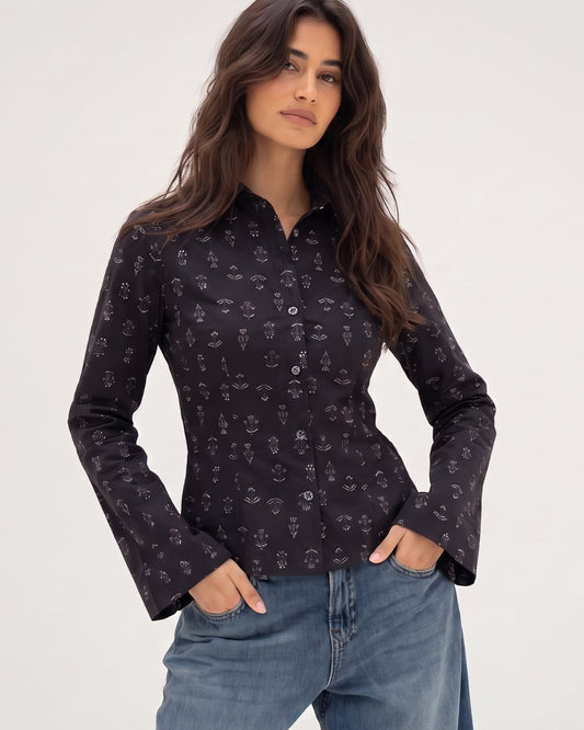 Floral Flared Sleeve Fitted Sleeve Shirt