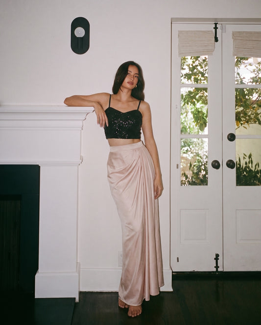 Sequins Top with Champagne Skirt Coord Set