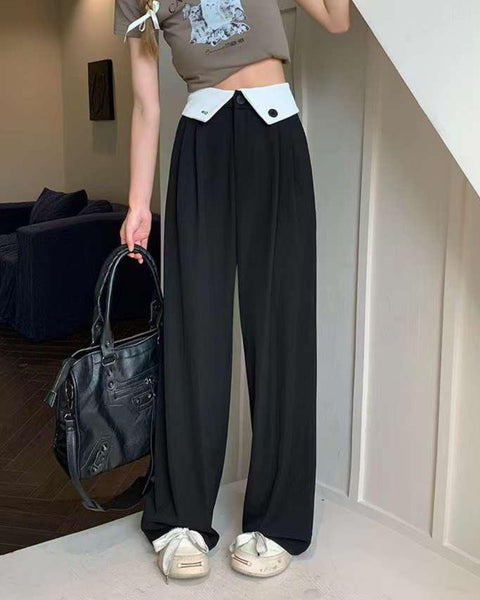 PLEATED BLACK PANTS WITH PANELLED WAIST