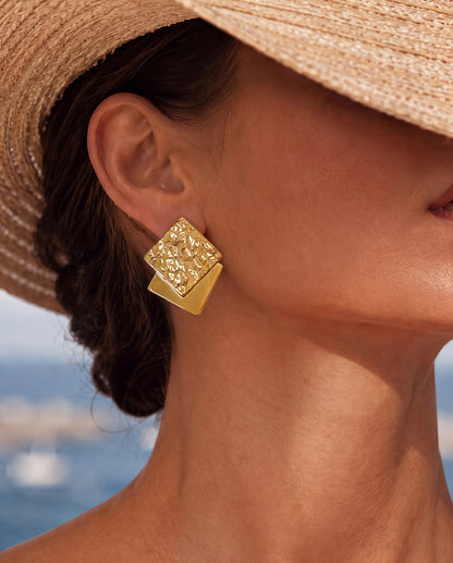 The Block Stud Anti Tarnish Earrings - Gold