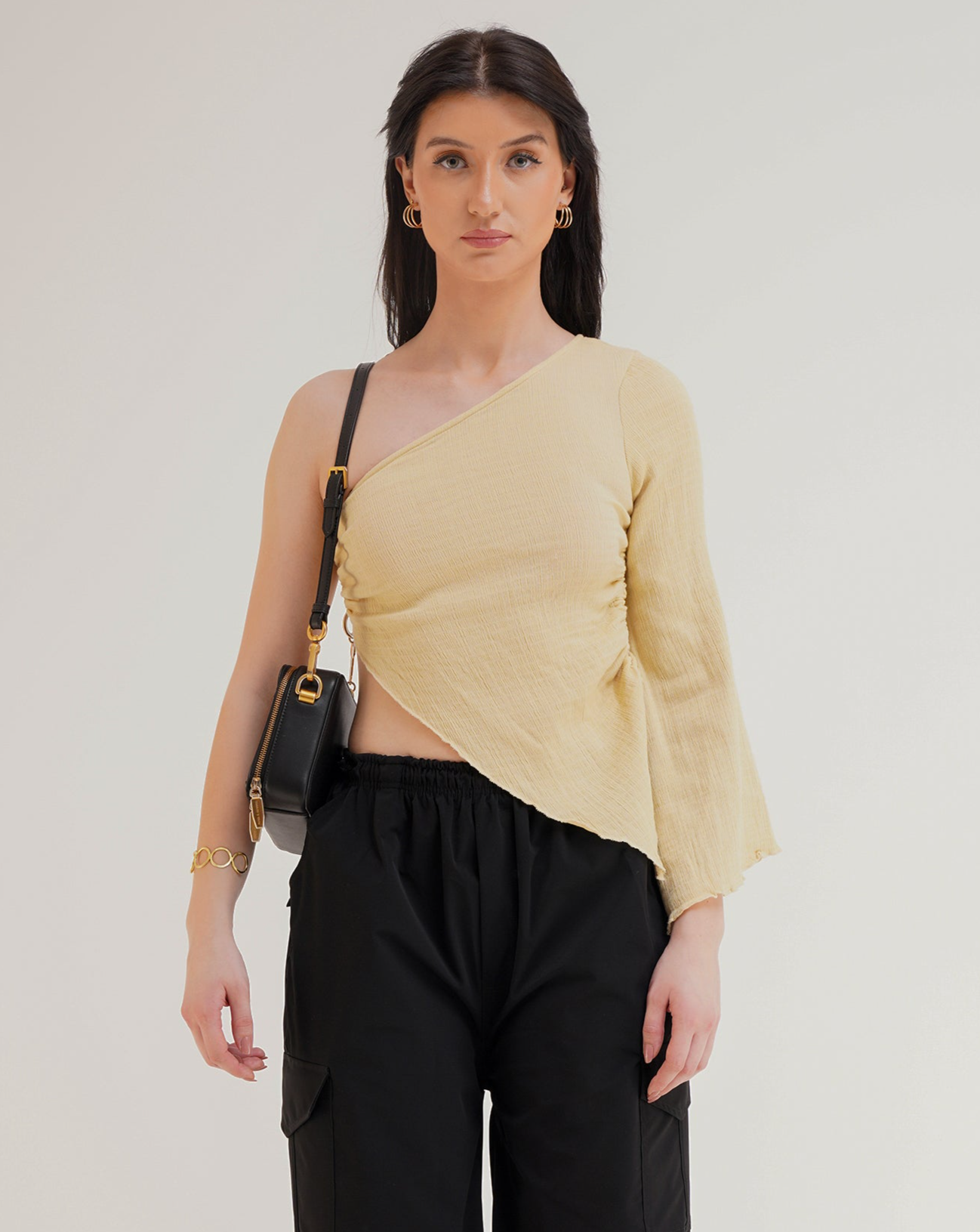 ONE SHOULDER CRINKLED TOP,asymmetric, beach, beige, casual, drawstring, fitted, knitted, long sleeves, one shoulder, polyamide, regular, slim fit, solid, streetwear, stretchable, summer, textured, tops, topwear, vacation,one-shoulder-crinkled-top-beige,Color- Beige
Fabric- Stretch Knit 
Type- Fitted 
Fit- Slim Fit 
Length- Regular
Sleeves- One Shoulder
Hem- Asymmetric Hem
Print- Solid
Details- Crinkled Fabric