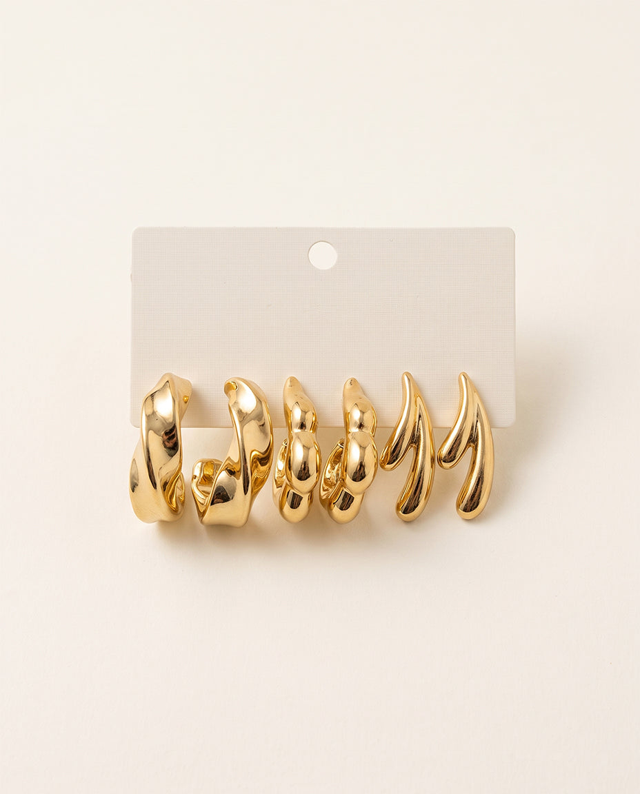 The Twist Earrings  Set - Gold (3 pairs)