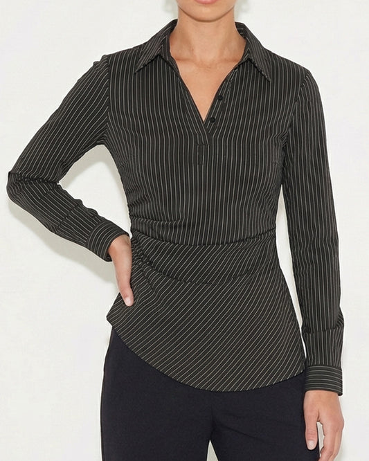Black Pinstripe Asymmetric Hem Shirt