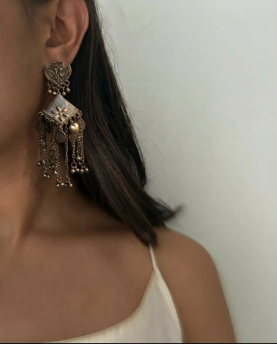 The Nomad Fringe Anti Tarnish Jhumka - Silver