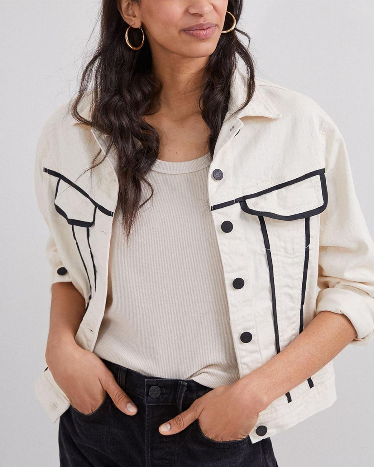 outer wear,jackets,casual, outdoors,minimal, streetwear, winter wear,woven,denim,NA,white,color block, solid, striped,textured, panelling,button,regular fit,single breasted,regular,straight,spread collar,set in sleeve,long sleeves,flap pocket, OY2242, 25090060GG