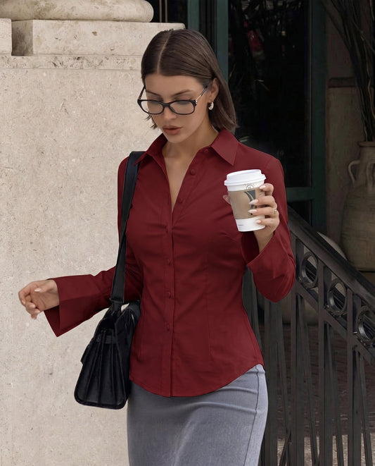 Cherry Red Flared Sleeves Shirt