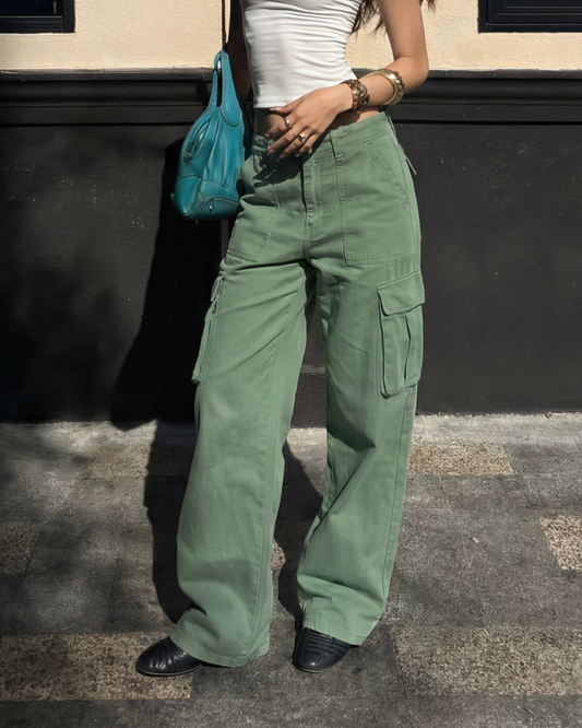 Green Wide Leg Adjustable Cargo