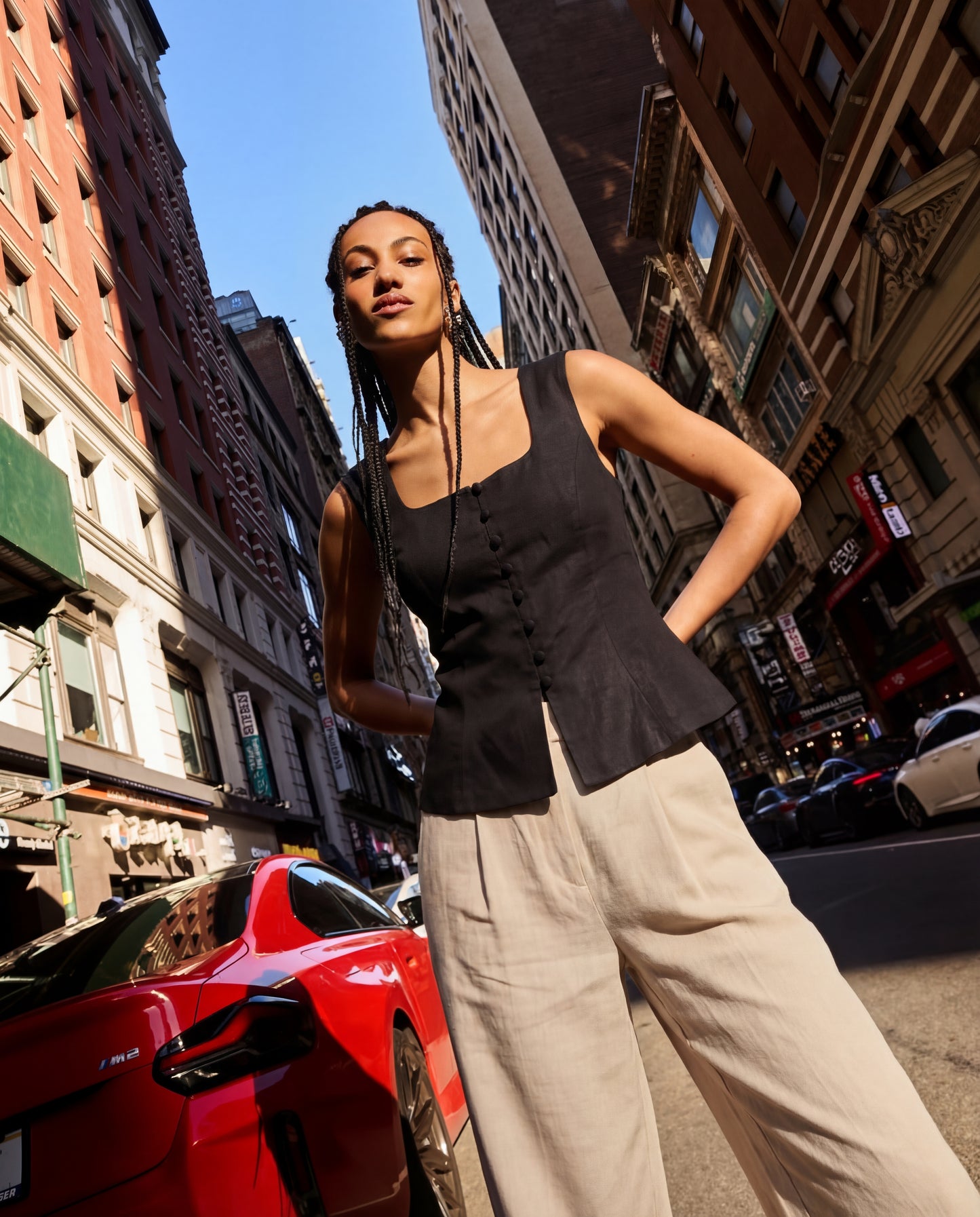 topwear,tops,semi-formal, vacation, outdoor events,minimal, sophisticated, summer,woven,cotton,black,solid,flounce,button,slim fit,peplum,waist length,flounce hem,square neck,shoulder strap,sleeveless, OY1909, 25060009GG