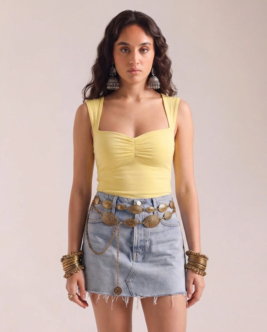 Butter Yellow Heart Neckline Top