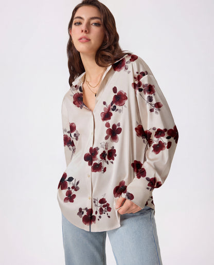 Wine Blossom Florals Satin Shirt