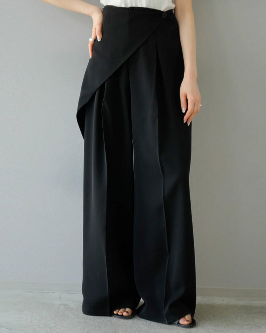 WRAP FRONT WIDE LEG PANTS,black, bottomwear, full length, high rise, pants, pleated, polyester, relaxed fit, semi-formal, streetwear, summer, wide leg, woven,wrap_front_wide_leg_pants_black,Color- BlackFabric- Polyester Type- Wide LegFit- Relaxed Fit Length- Full Length(41in)Waist- High RiseClosure- Zip &amp; ButtonPrint- SolidDetail- Pleated &amp; Wrap Front