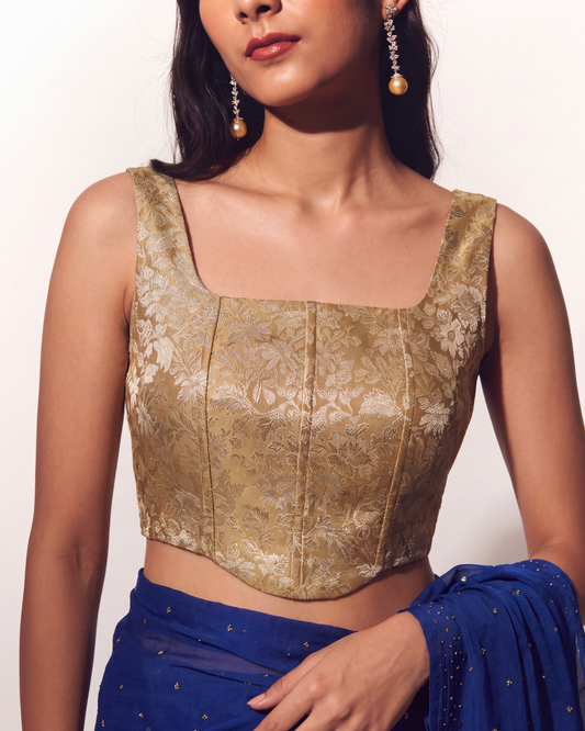 Gold Brocade Saree Corset Blouse