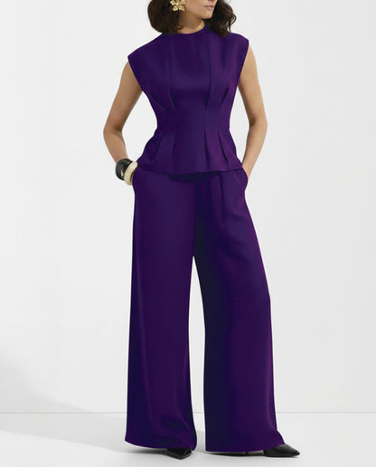 Tailored Linen Blend Top & Pants Co-Ord Set Purple
