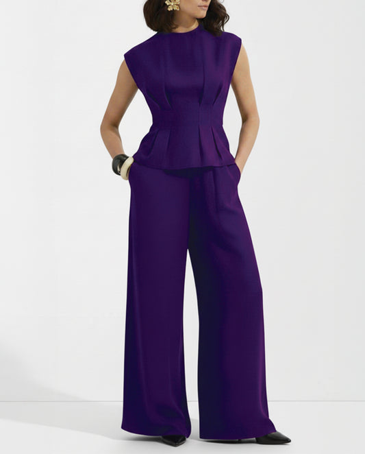 Tailored Linen Blend Top & Pants Co-Ord Set Purple