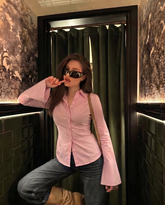 Baby Pink Flared Sleeve Shirt