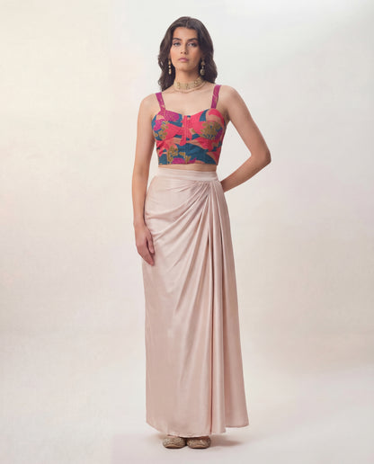 Abstract Bustier Top and Pleated Skirt Coord Set