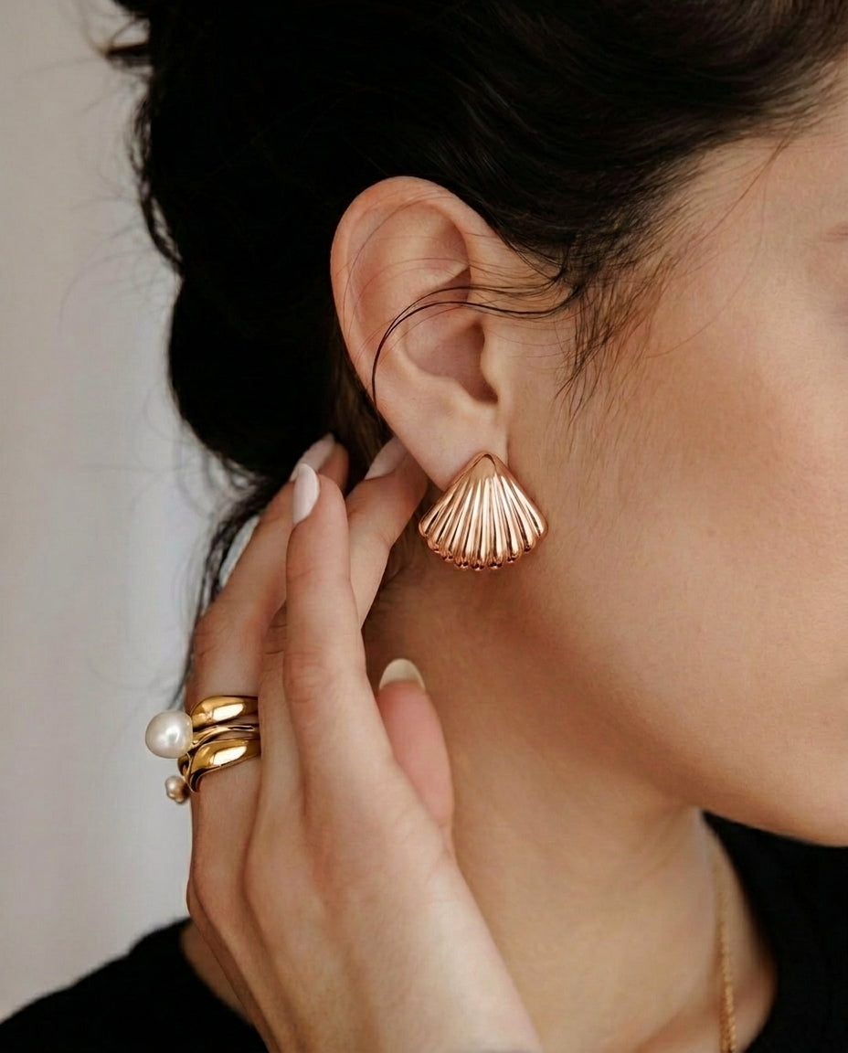 Tide Stud Earrings - Rose Gold