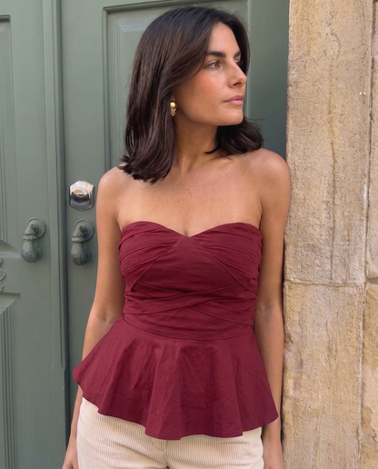 Burgundy Bandeau Peplum Top