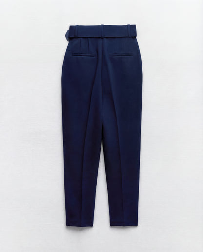 Belted Tapered Pants With Belt - Dark Blue