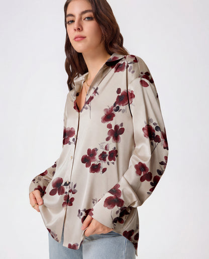 Wine Blossom Florals Satin Shirt