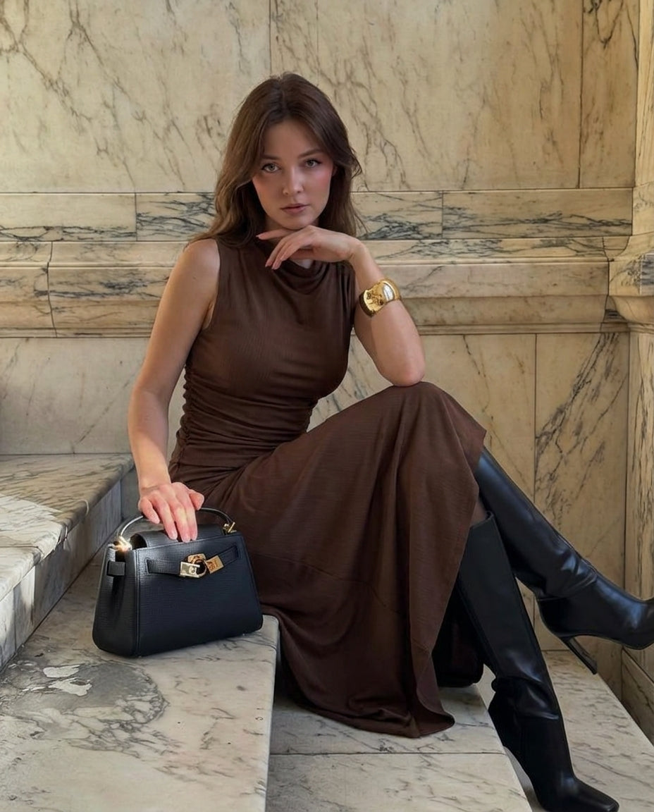 Earthy Brown Cowl Top Co-Ord Set