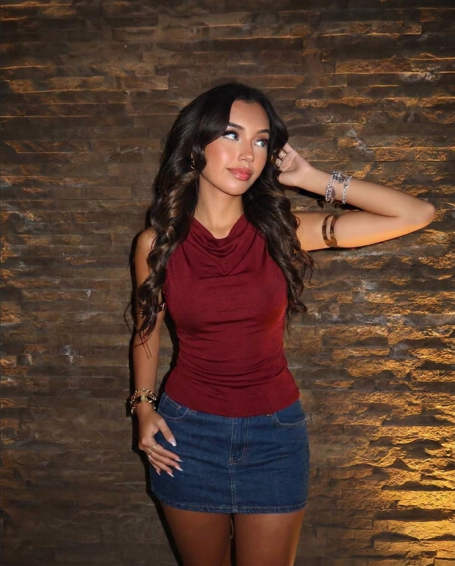 Burgundy Cowl Neck Top