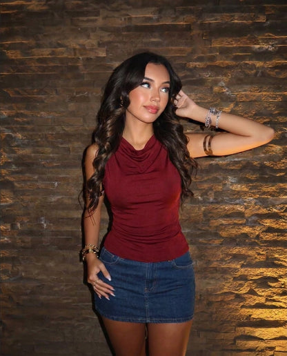 Burgundy Cowl Neck Top