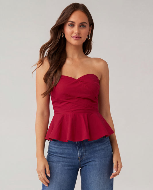 Cherry Red Stripes Bandeau Top