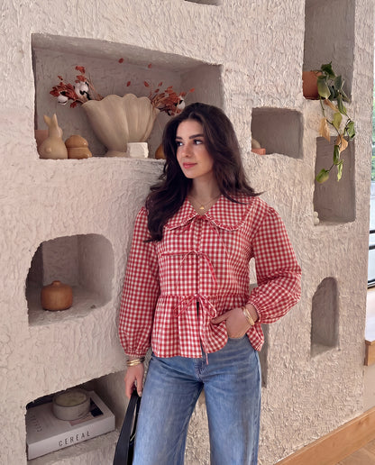 Red Gingham Tie-Up Top