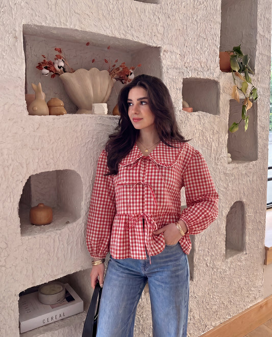 Red Gingham Tie-Up Top