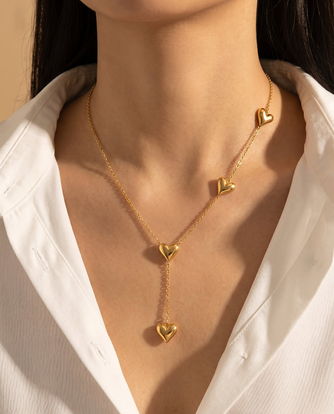 The Puff Heart Lariat Necklace - Gold