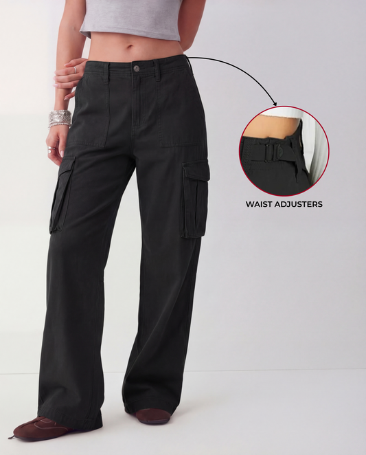 Black Wide Leg Adjustable Cargo