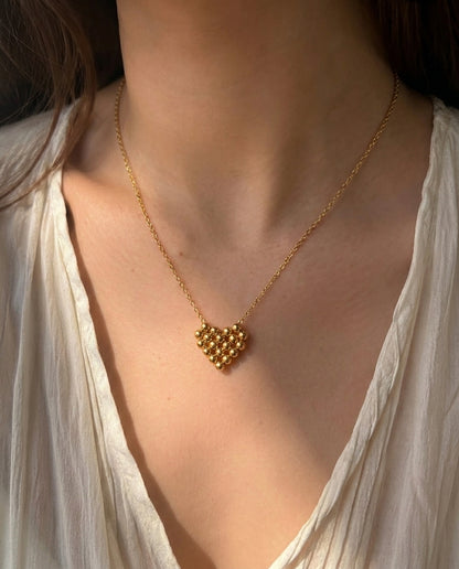 The Beaded Heart Anti Tarnish Necklace - Gold