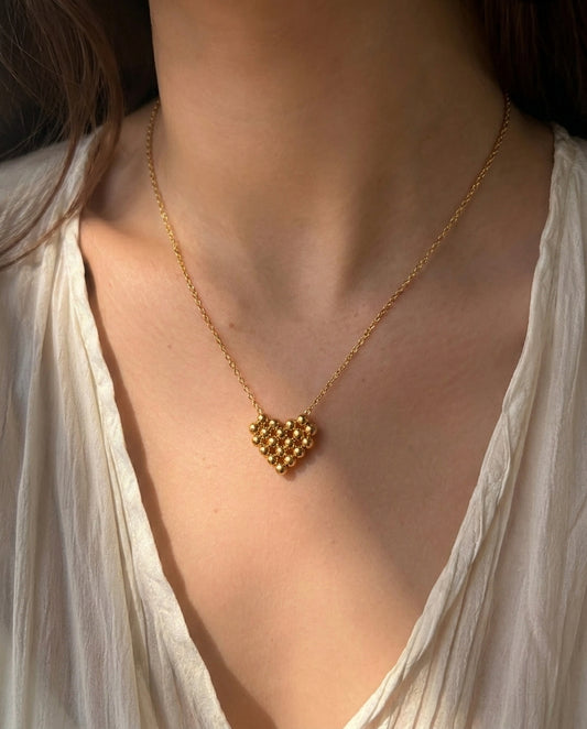 The Beaded Heart Anti Tarnish Necklace - Gold