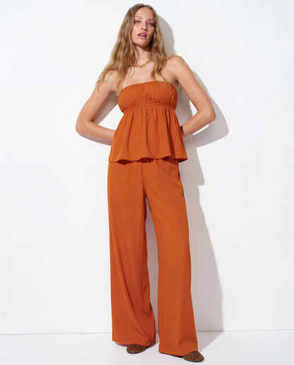 Burnt Orange Bandeau Top And Pants Co Ord Set