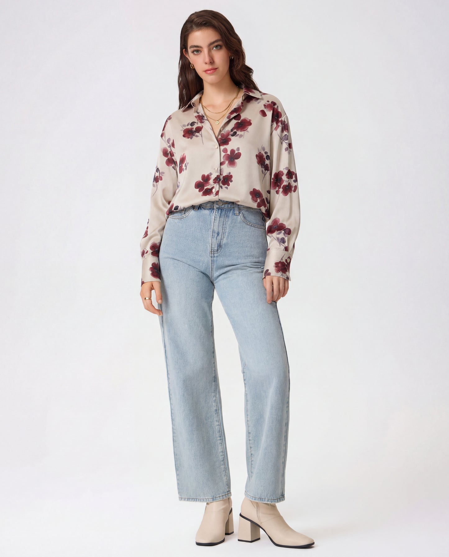Wine Blossom Florals Satin Shirt
